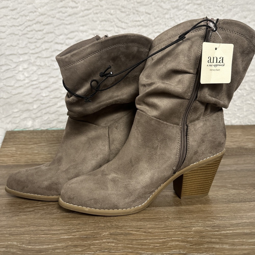 Taupe Slouch Ankle Boots Block Heel Western Boho Fall Womens 9.5 NWT Country Tan